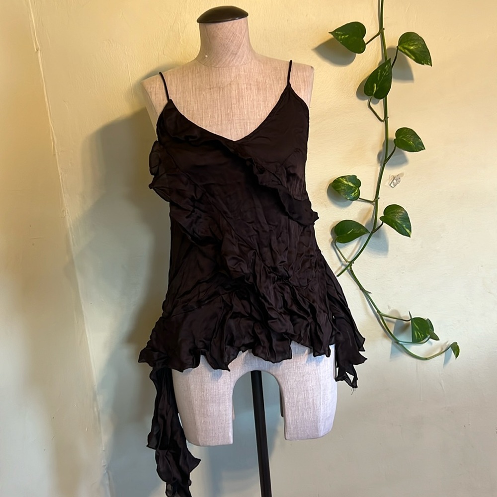 Free People Black Shake Your Love Tank Top xs Ruffle